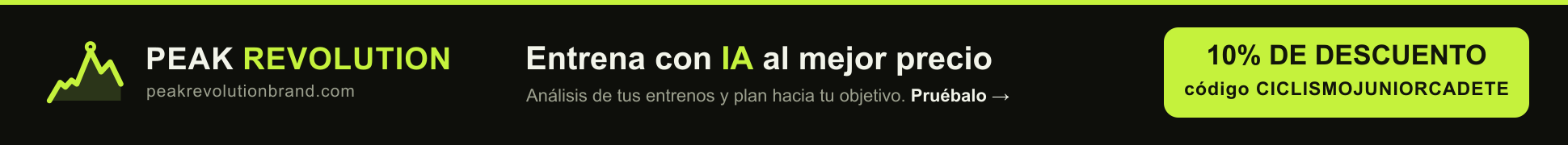 Peak Revolution — Entrena con IA al mejor precio. 10% de descuento con el código CICLISMOJUNIORCADETE